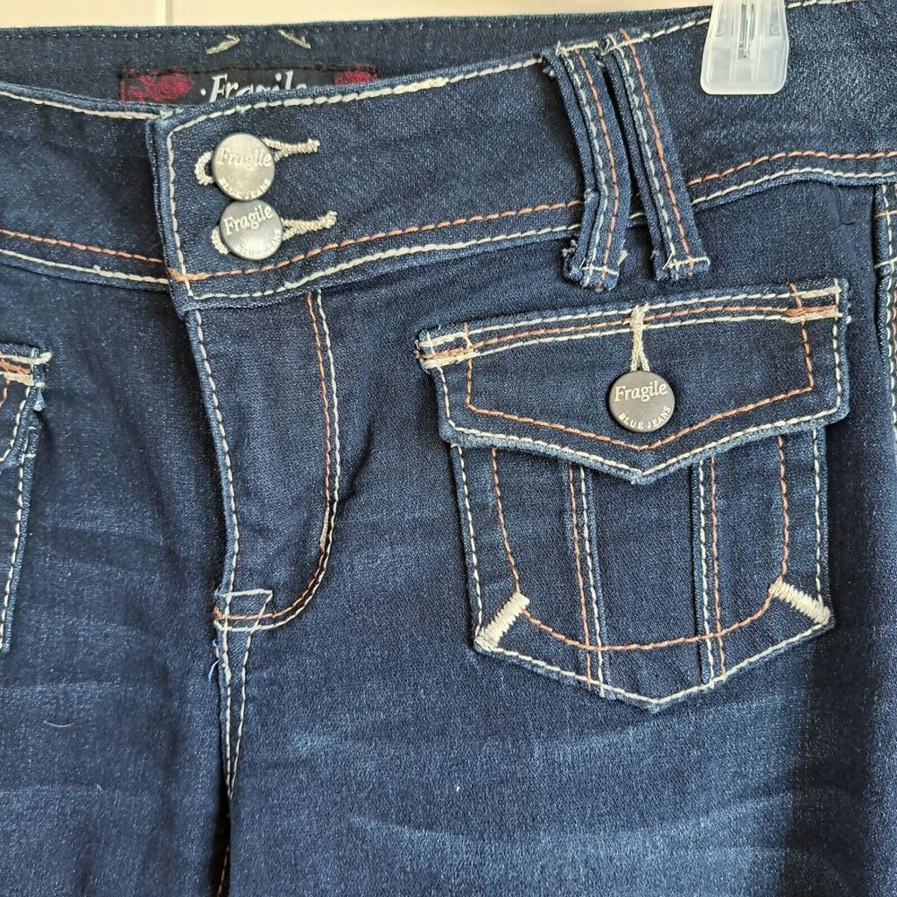 Nice Fragile Size 7 Flap Pocket Boot Cut Denim Da… - image 4